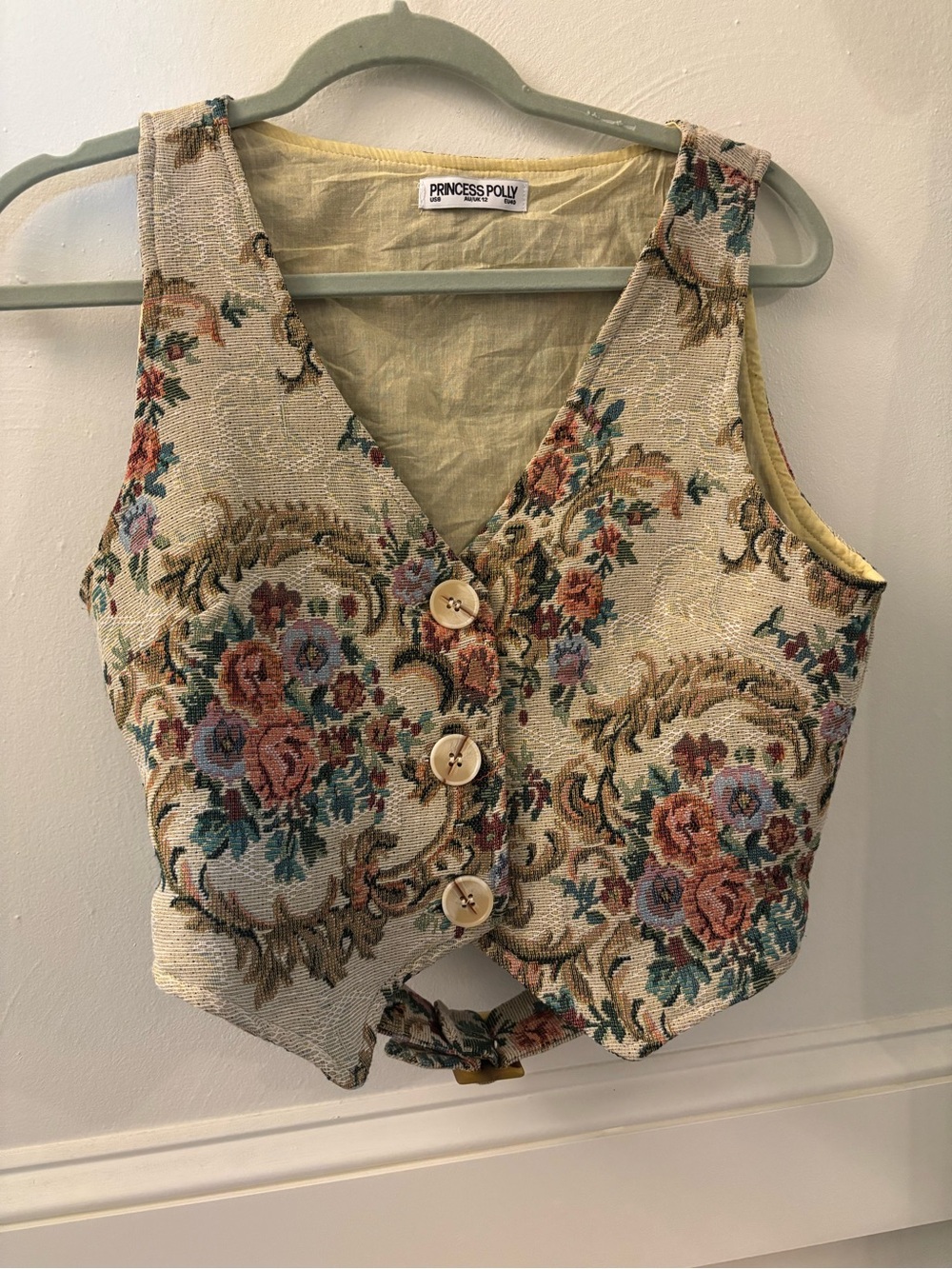 Princess Polly Cream Floral Brocade Crop Vest
